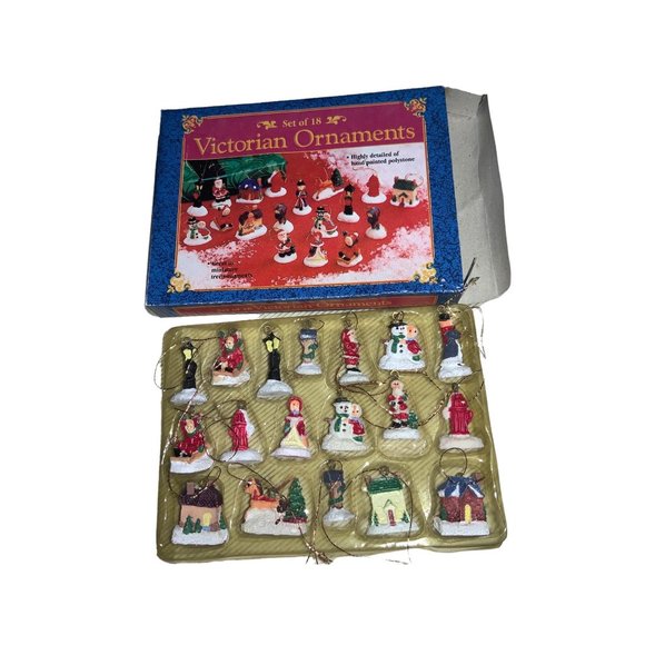 Victorian Mini Christmas Tree Polystone Ornaments Set of 18 Open Package - Picture 2 of 10